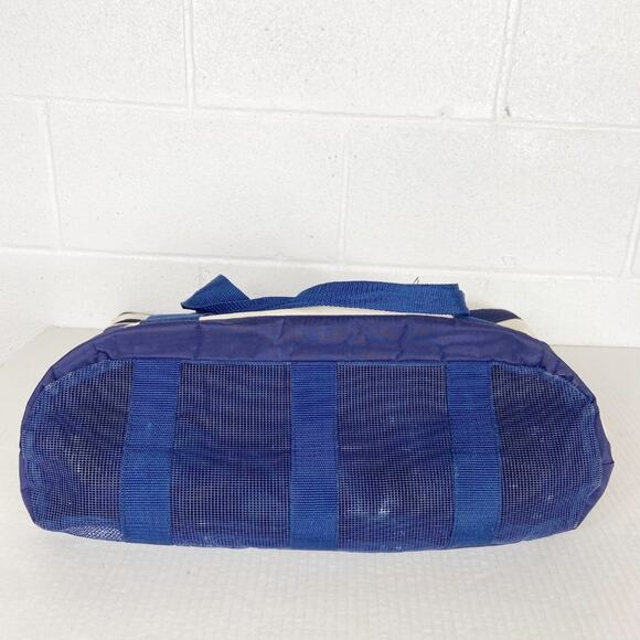 Initials Inc Beach Bag‎ Tote Navy Blue Ivory White Stripe Mesh Bottom Pockets A - Picture 7 of 15